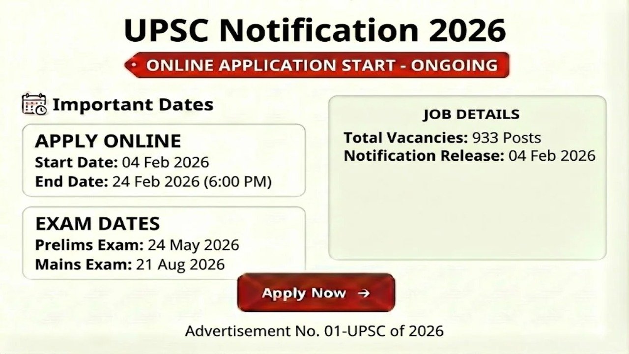 UPSC CSE 2026 Notification Out: Apply Online for 933 Vacancies