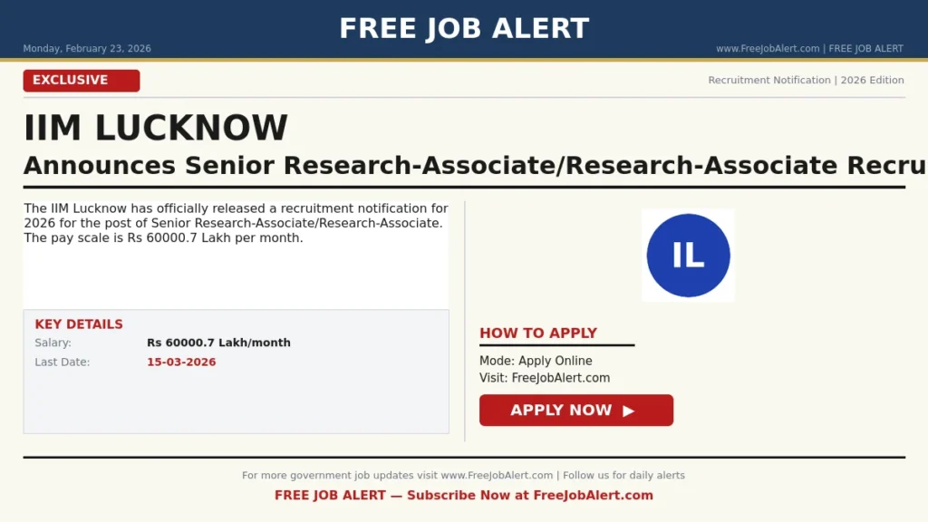 IIM Lucknow SRA/Research Associate Recruitment 2026