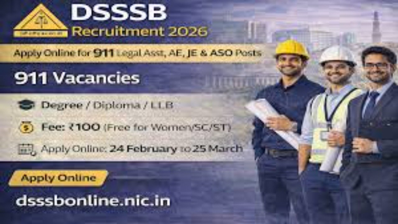 DSSSB भर्ती 2026: जूनियर इंजीनियर, लीगल असिस्टेंट के 911 पदों के लिए आवेदन शुरू
