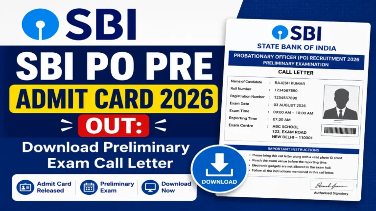 SBI PO Pre Admit Card 2026 Out: Download Preliminary Exam Call Letter