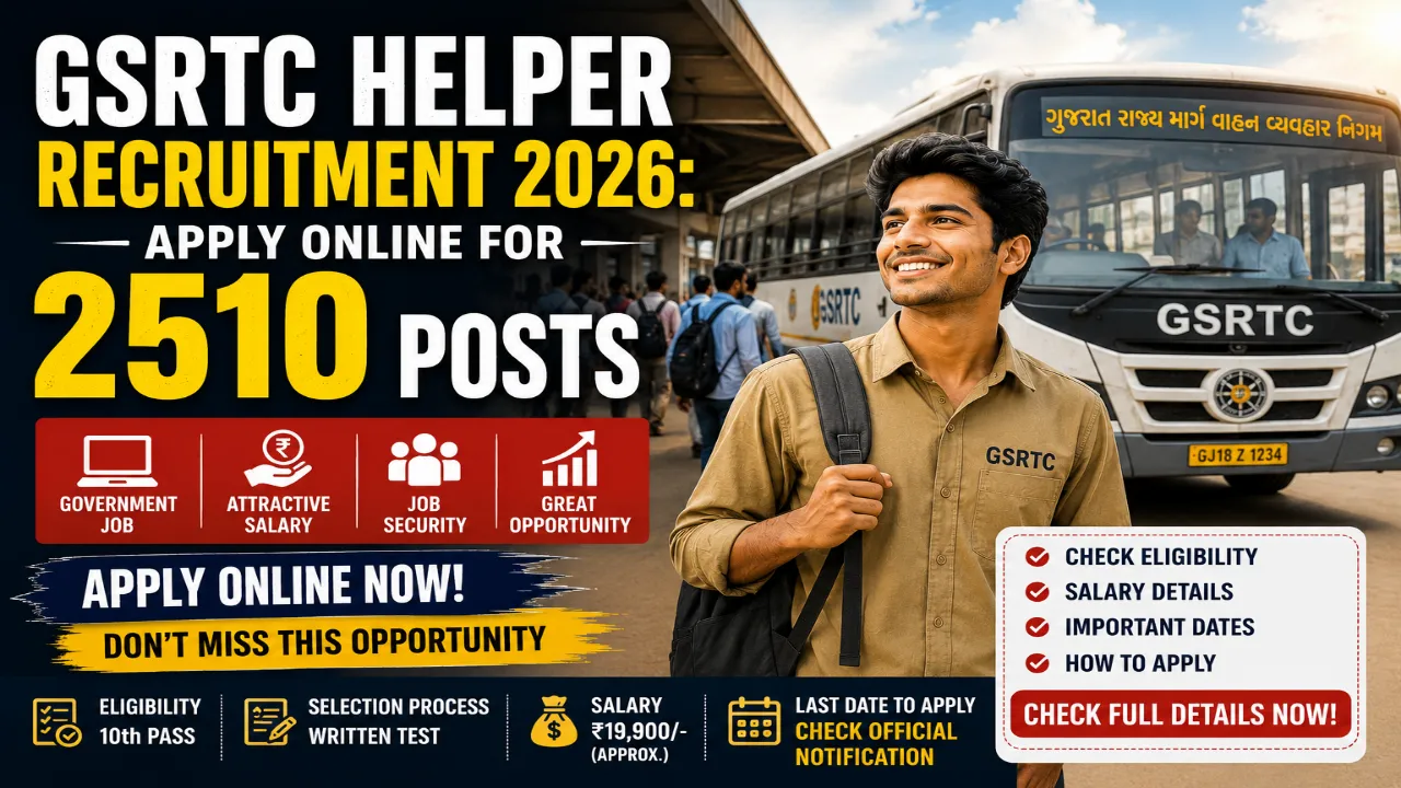 GSRTC Helper Recruitment 2026: Apply Online for 2510 Posts, Check Eligibility, Salary & Last Date