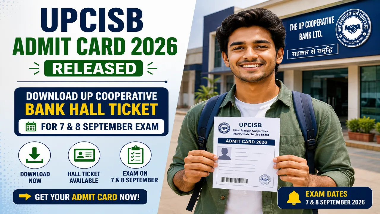 UPCISB Admit Card 2026 Released: Download UP Cooperative Bank Hall Ticket for 7 & 8 September Exam