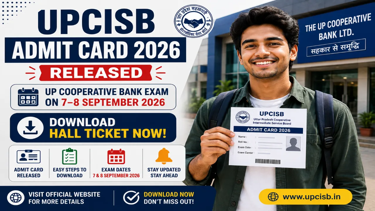 UPCISB Admit Card 2026 Released: UP Cooperative Bank Exam on 7–8 September, Download Hall Ticket
