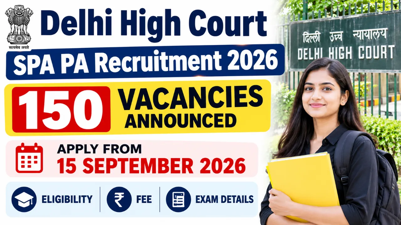 Delhi High Court SPA PA Recruitment 2026: 150 Vacancies Announced, Apply From 15 September; Check Eligibility, Fee & Exam Details