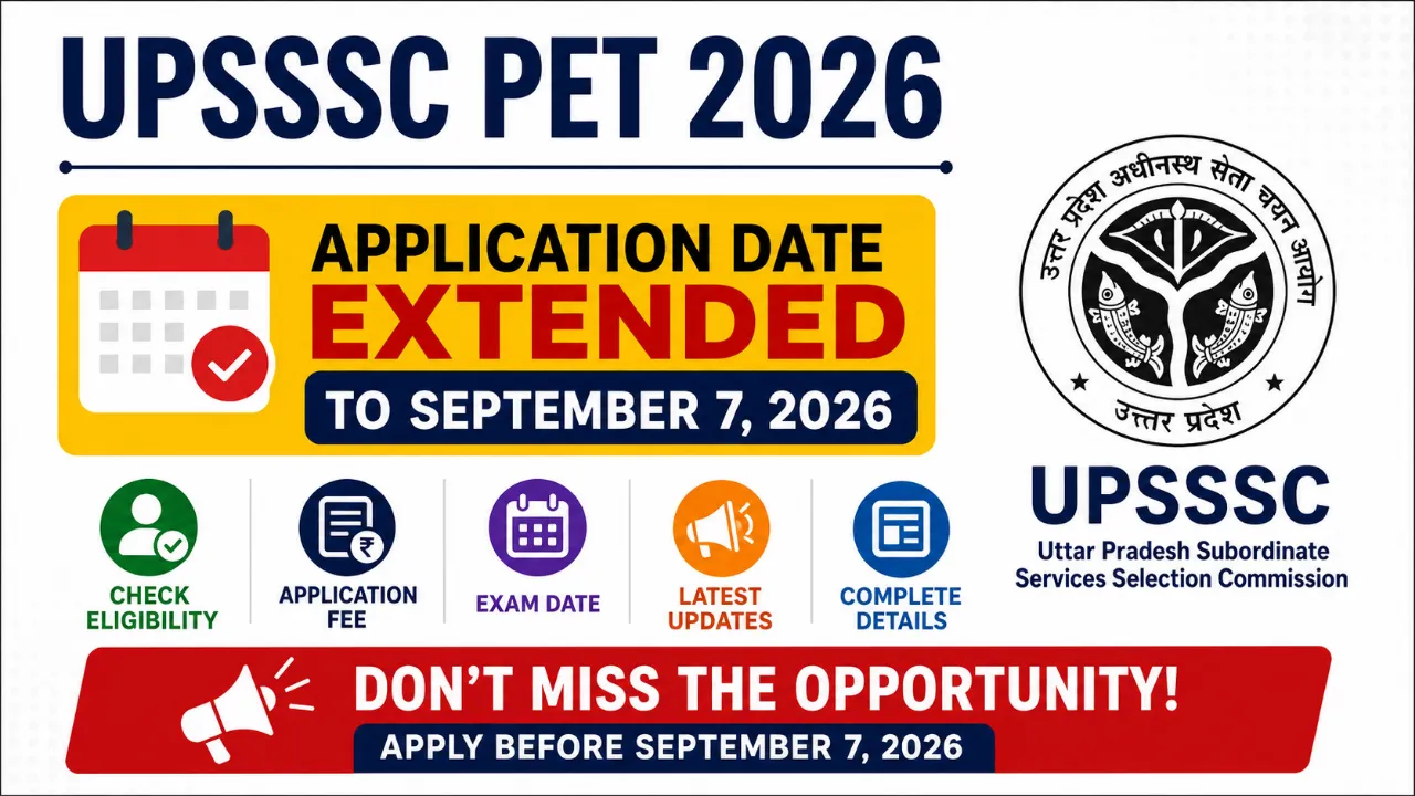 UPSSSC PET 2026 Application Date Extended to September 7, Check Eligibility, Fee, Exam Date & Latest Updates