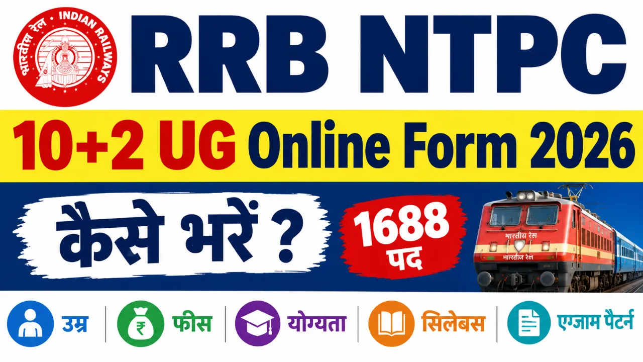 RRB NTPC 10+2 UG Online Form 2026 kese bhare : 1688 पद, उम्र, फीस, योग्यता, सिलेबस और एग्जाम पैटर्न